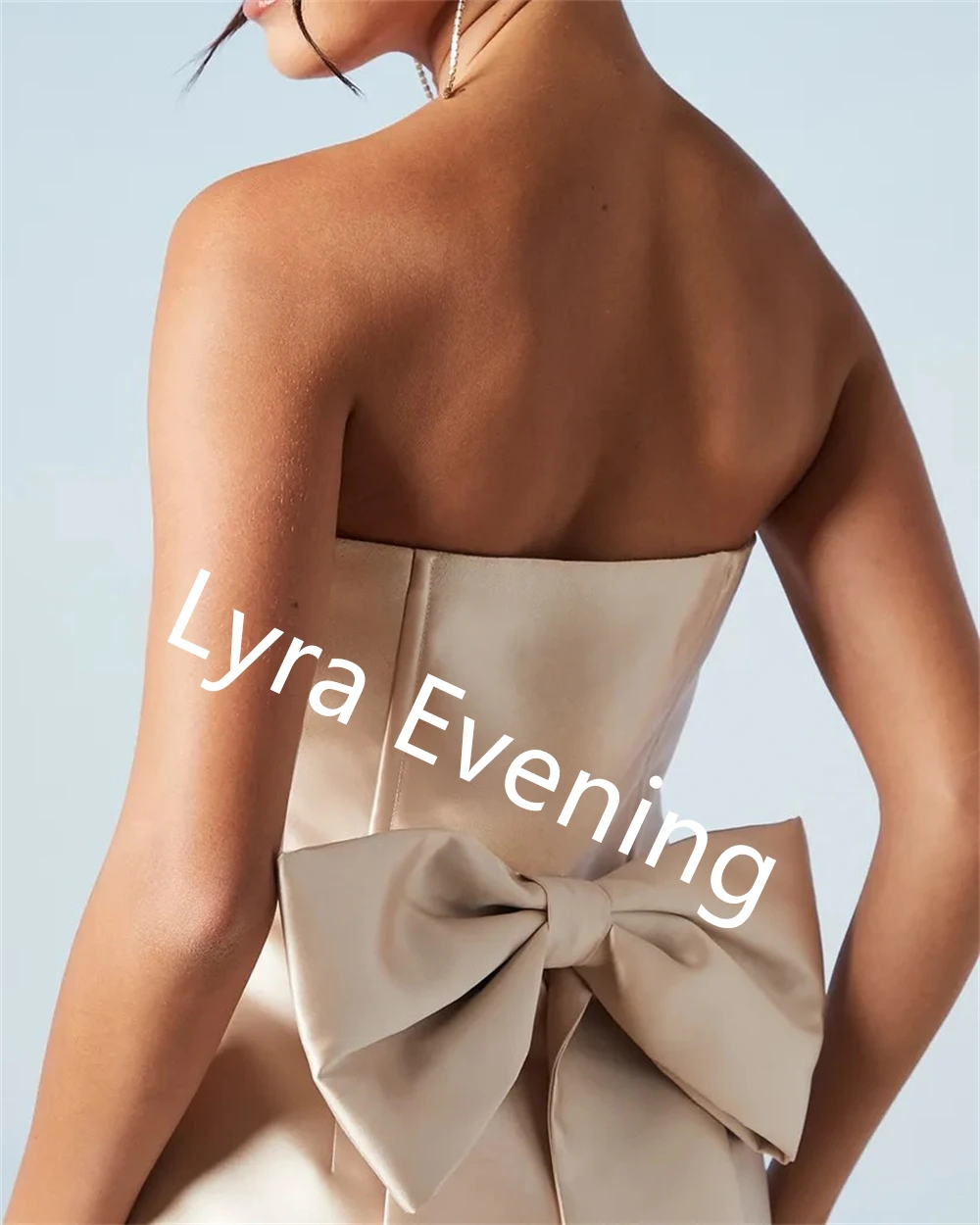 Vestido de noche de satén marfil elegante personalizado, sin tirantes, sin mangas, vestido de fiesta con lazo, vestidos para ocasiones especiales de alta calidad