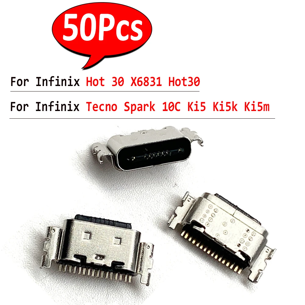 

50 шт., разъем Micro USB, гнездо для зарядки для Infinix Hot 30 X6831 Hot30 для Tecno Spark 10C Ki5 Ki5k Ki5m