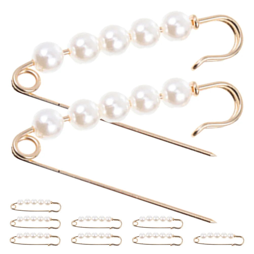 

10pcs Jean Clips To Tighten Waist Faux Pearl Brooch Safety Pins Adjustable Pants Waist Tightener Clip Dress Skirt Cardigan