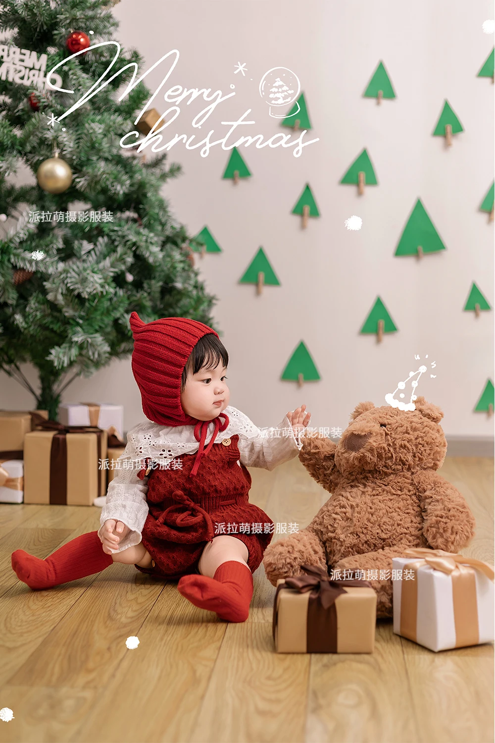 Childrens photography clothing 1-2 year old baby photography clothing props red Christmas theme disfraces bebe niña  roupa bebe