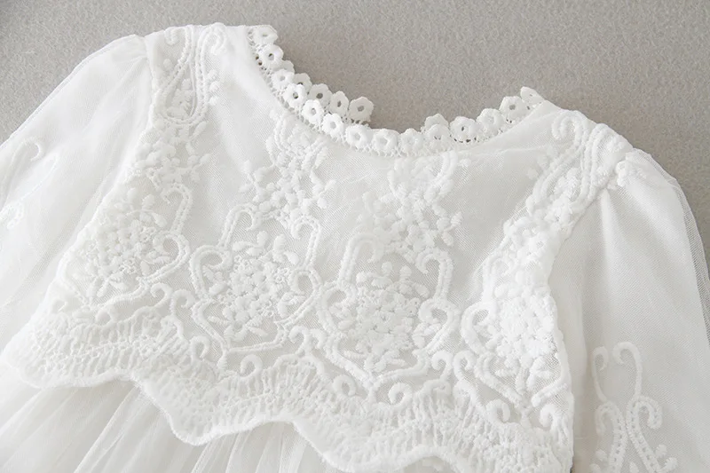 Lace Christening Gown for Baby Long Sleeve Infant Toddler First Communion Birthday Girls Baptism Dresses with Cap