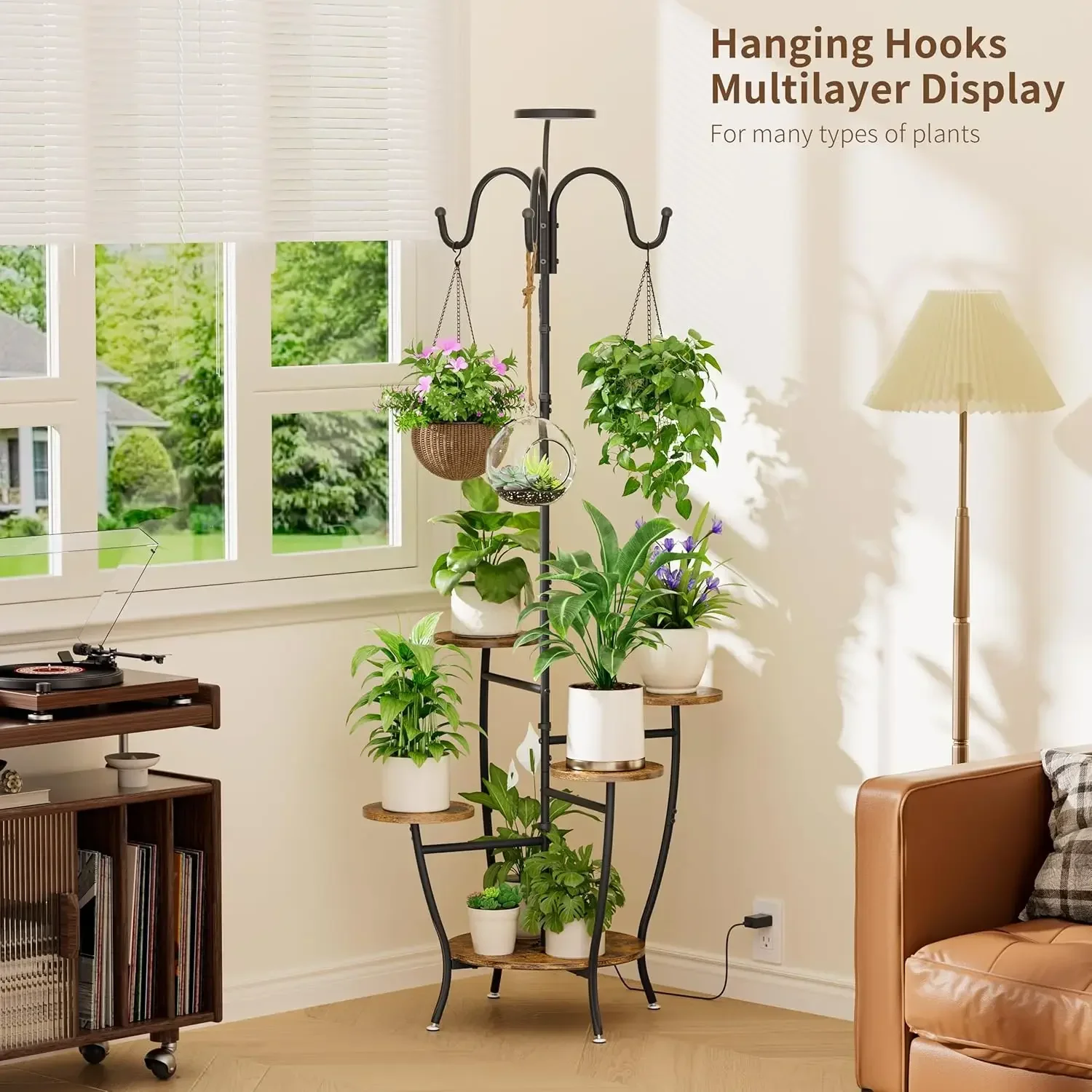 

5 Tiered Corner Plant Stands for Indoor Plants, Plant Stand Indoor with Grow Light - 72" Tall Shelf Indoor, Hanging Holder