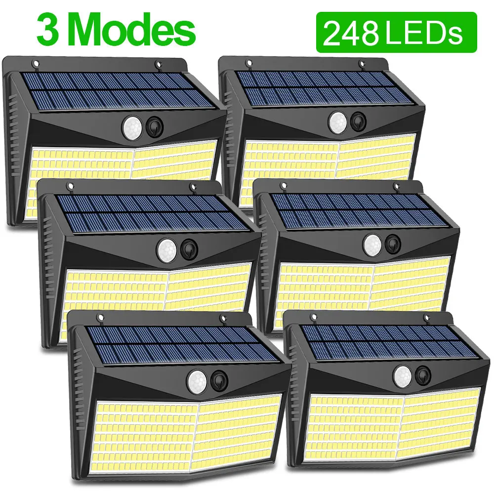 Outdoor Garden Solar Light Motion Sensor Solar Powered 248 LED Waterproof 3 Mode Wall Lamp forYard Pathway Decoration Lighting