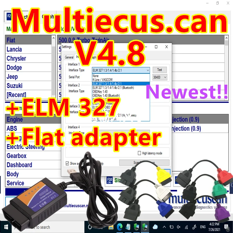 

Newest Auto Repair MultiEcuScan 4.8 Software For Fiat Connector Multi-Ecu-Scan 4.8 Register Work With ELM327 MultiEcuScan V4.8