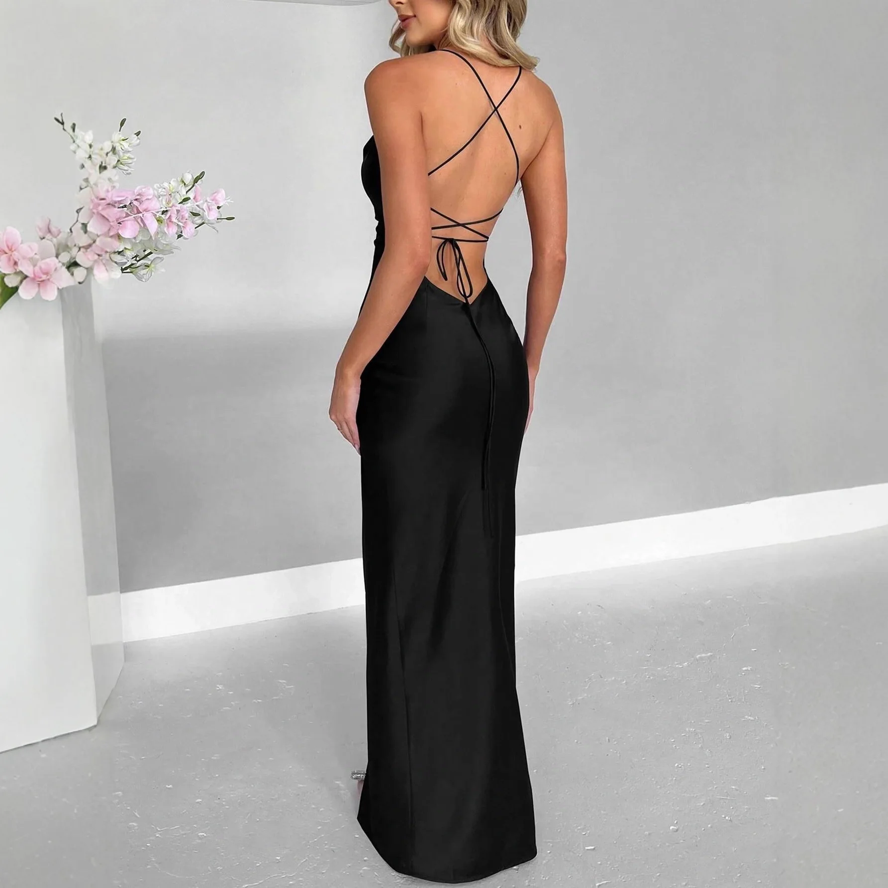 Ele Split Evening Dr Women's Cross-Border Faion Summer Dr مادة شيفون متوسطة الطول Svel Ele Classy #3