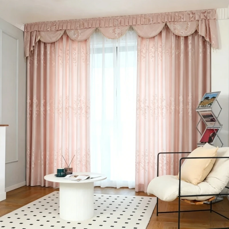 Living Room Bedroom Window Door Luxury Jacquard Blackout Korean Folding Hook Soundproof Sunscreen Custom Size Curtain Fashion