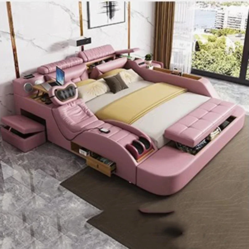 سرير كوري حديث فاخر طبيعة أوروبية فاخرة لغرفة النوم سرير بشري تصميم متعدد الوظائف لغرفة النوم كاماس أثاث منزلي بحجم كينغ