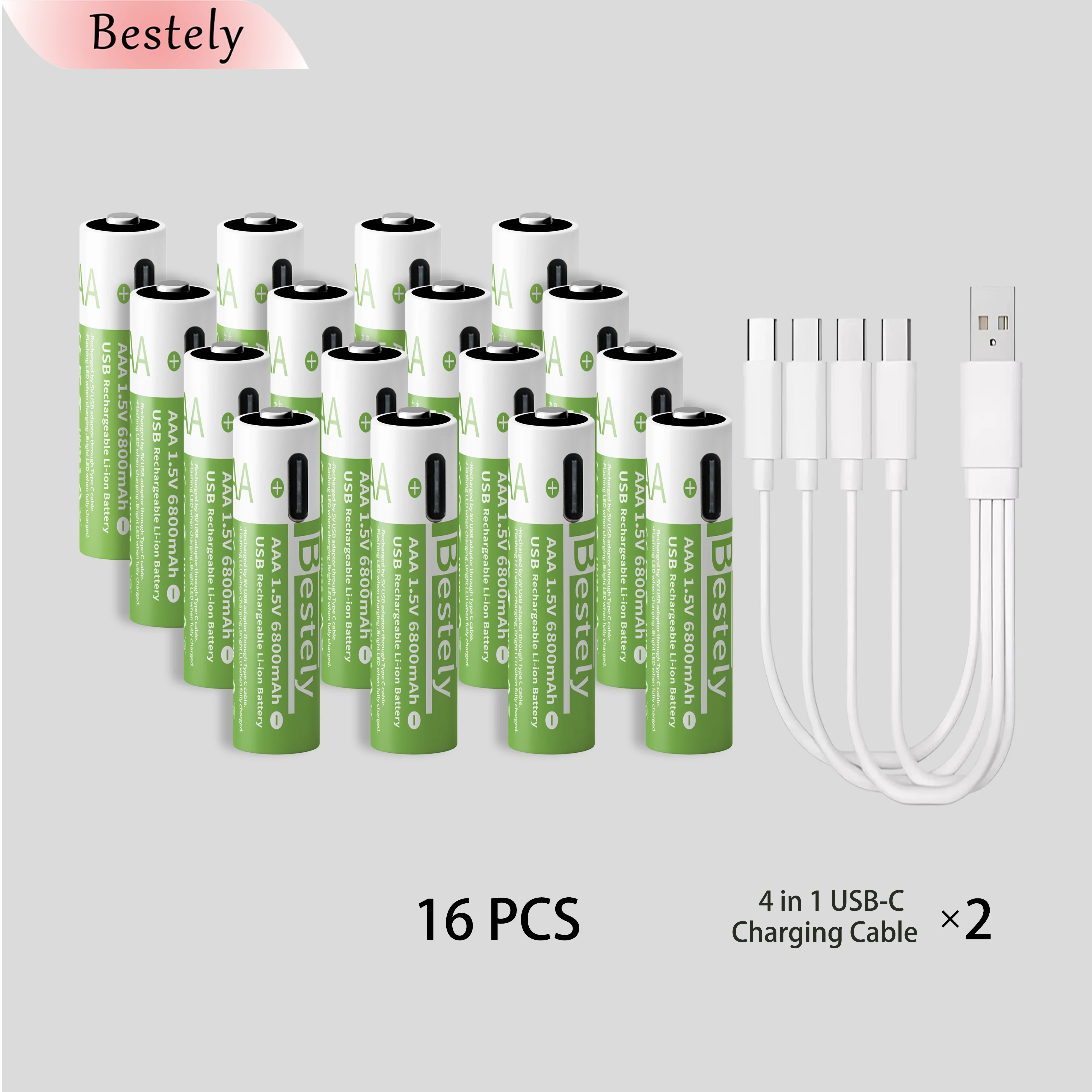 Nieuwe 1,5 V AAA 6800 mAh oplaadbare lithiumbatterij Type-C USB AAA Li-ionbatterijen met hoge capaciteit 2000 keer cyclus met gratis kabel