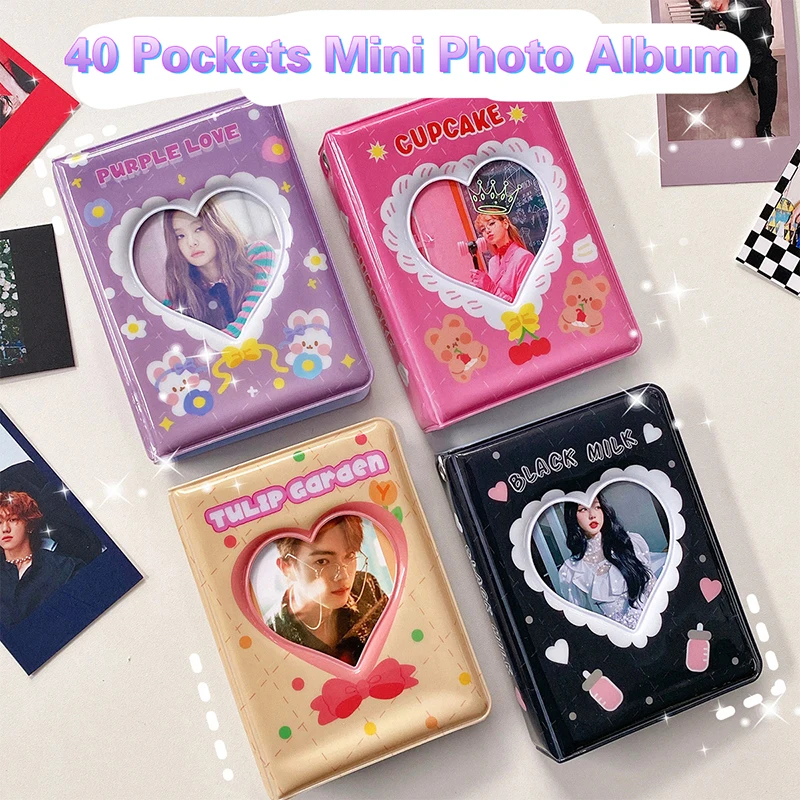 40 bolso 3 Polegada coração oco álbum dos desenhos animados álbum ídolo cartão de foto pacote livro coleção kpop moldura da foto caso titular do cartão