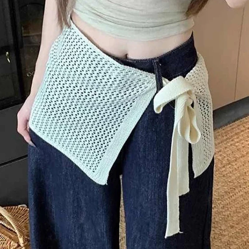 

Korean Fashion Knitted Skirt Tie-Up Crochet Skirt Overlay Hollow-out Knit Layering Piece Summer Fashion Accessories for Women