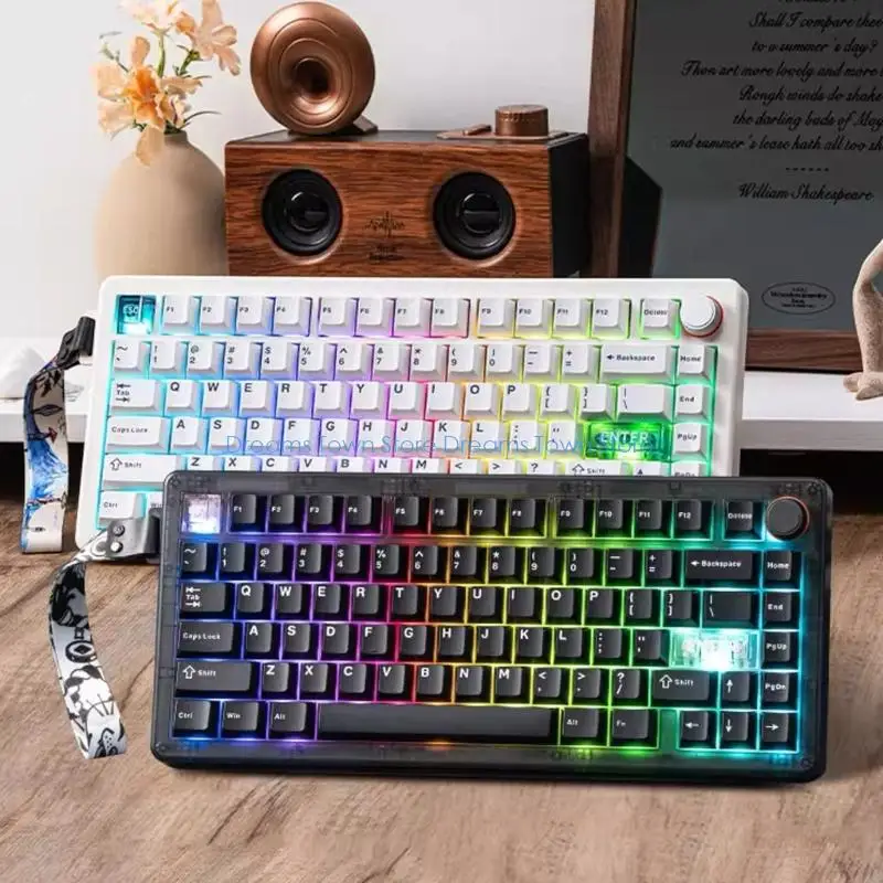 HX6A Mechanical Keyboard Triple Mode Wireless 75Percent Layout with Hot Swappable Switches, Color Backlit, VIA Customizable