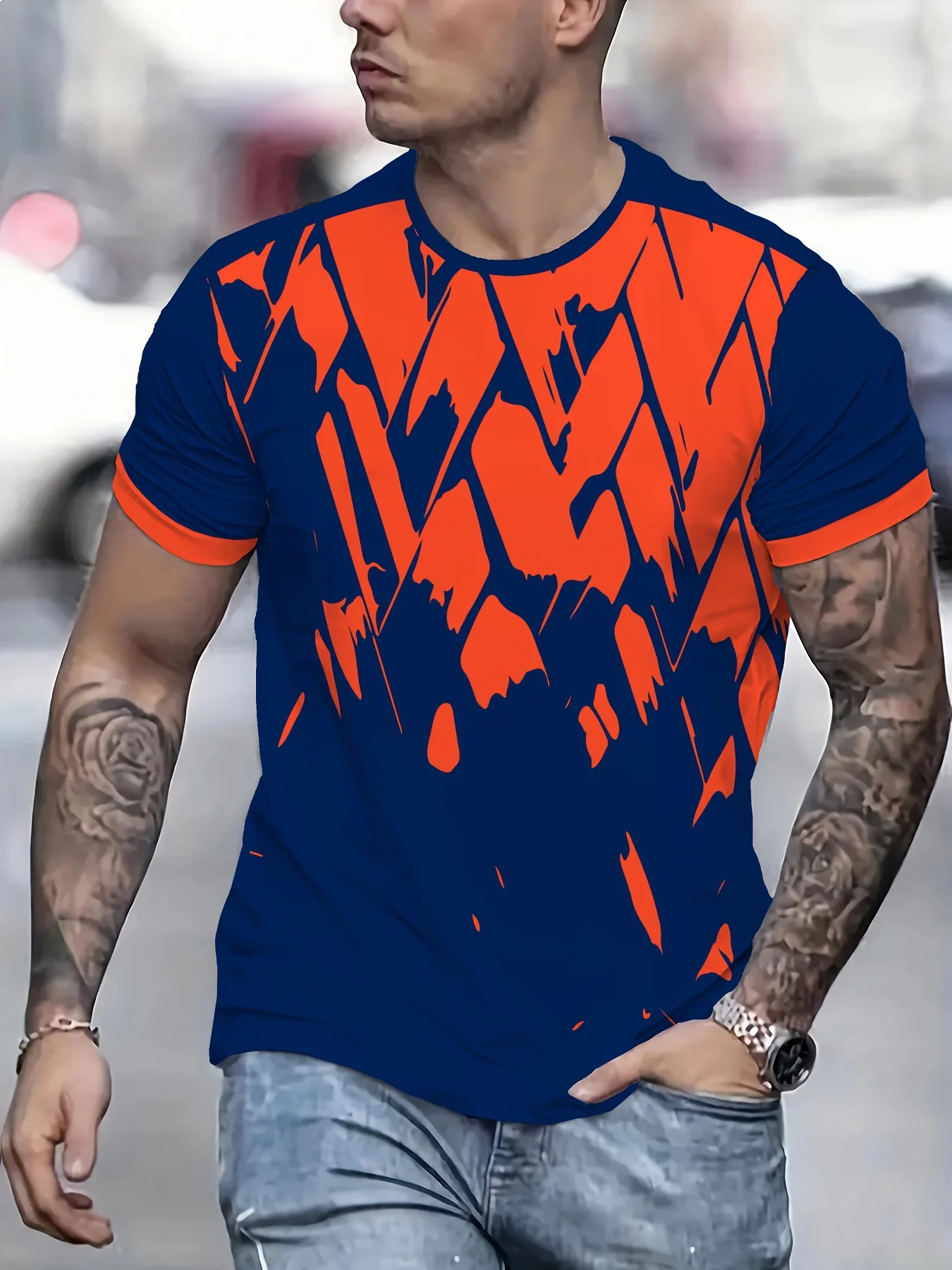 

Men's 3D Graphic T-Shirt - Piano Keys & Ocean Waves Design with Flying Birds - Stylish Short Sleeve Casual Tee for Music Lover