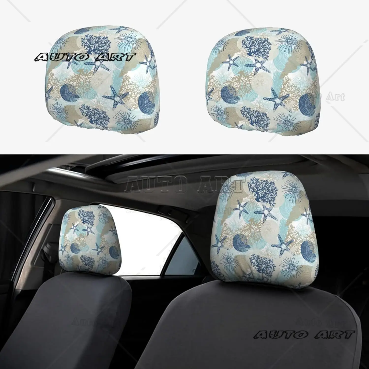 

Corals and Seashells Car Headrest Covers 2 PCS Soft Car Seat Head Rest Cover Protector Universal Headrest Anti-Dirty Covers