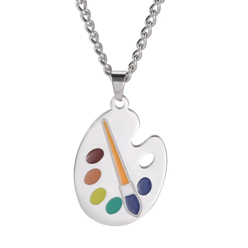 

My Shape Artist Paint Palette Brush Necklaces for Men Women Multicolor Stainless Steel Pendant Necklace Fashion Jewelry Gifts
