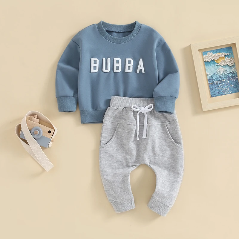 Toddler Baby Boy Fall Winter Outfit Long Sleeve Letter Pullover Sweatshirt Casual Jogger Pants 2Pcs Clothes Set