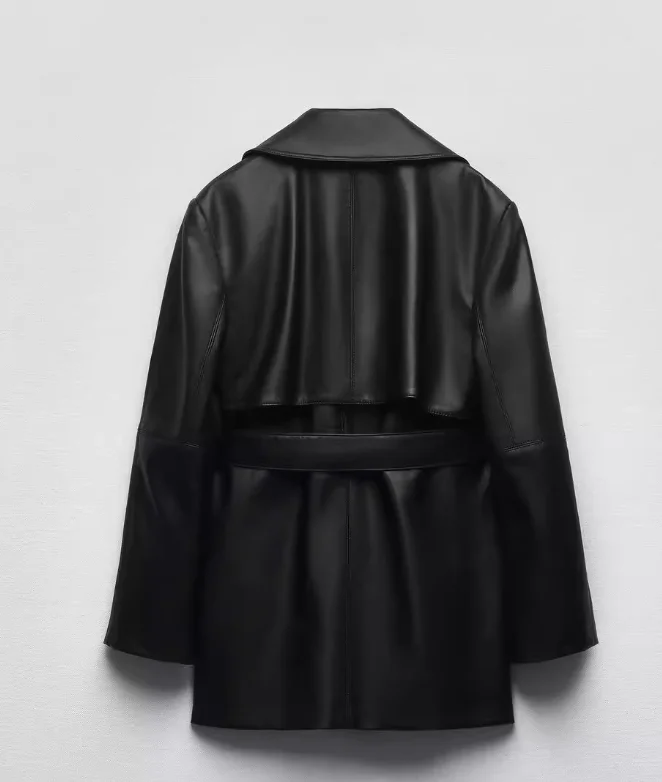 

Winter 2023 Women's Faux Leather Long Sve ort Coat with Waist-Cinching Belt And Stand Collar Zipper ket Regular Sve