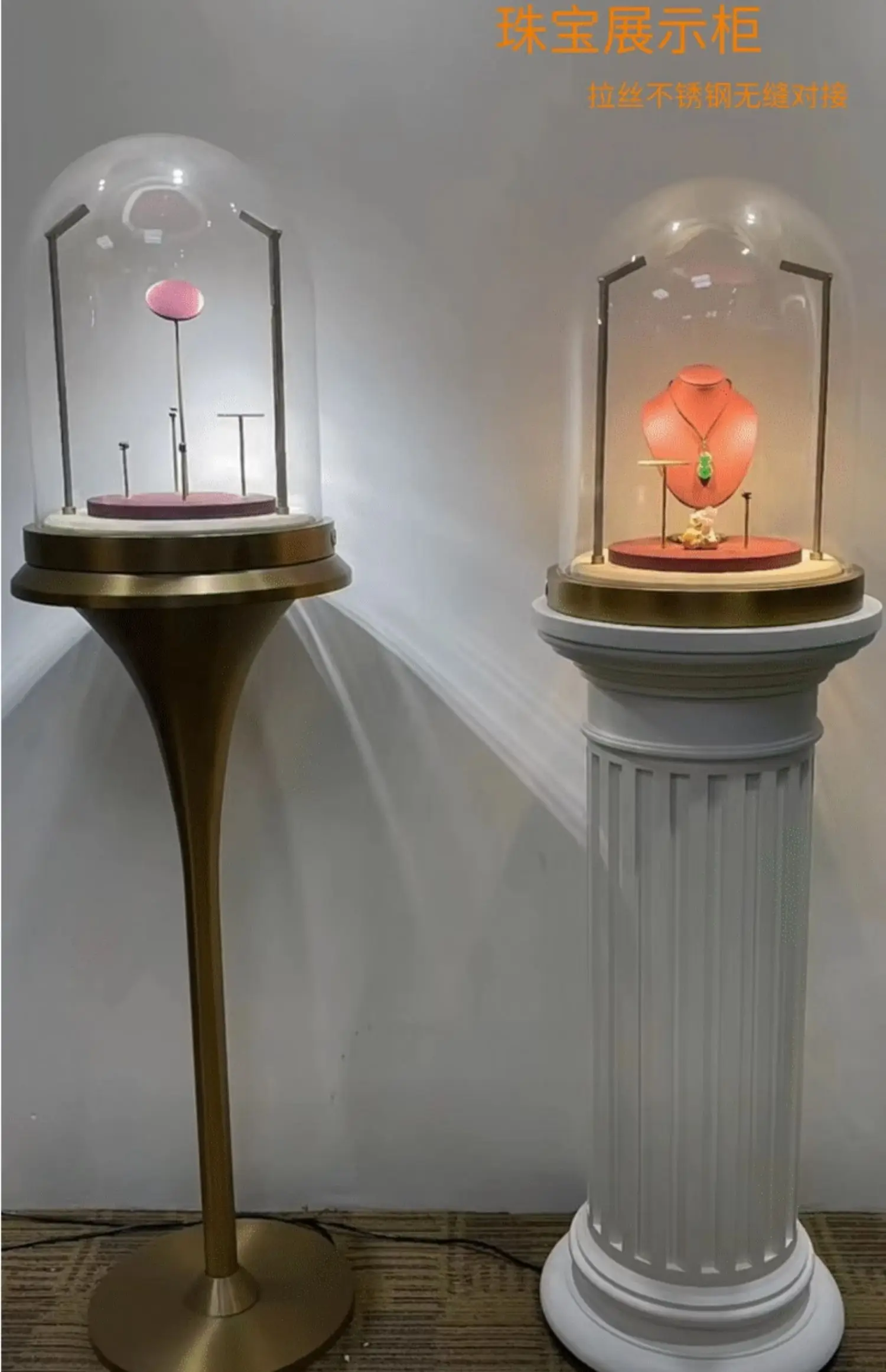 Stainless steel luxury jewelry display cabinet round glass cover table handicraft watch bag display cabinet window cabinet