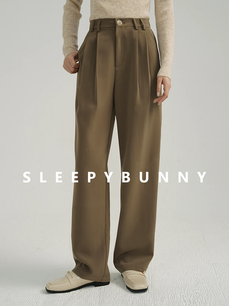 Elegant High Waist Wide Leg Women's Suit Pants Loose Straight Long Trousers Autumn Office Wear Business Casual Work Pants Ladies
