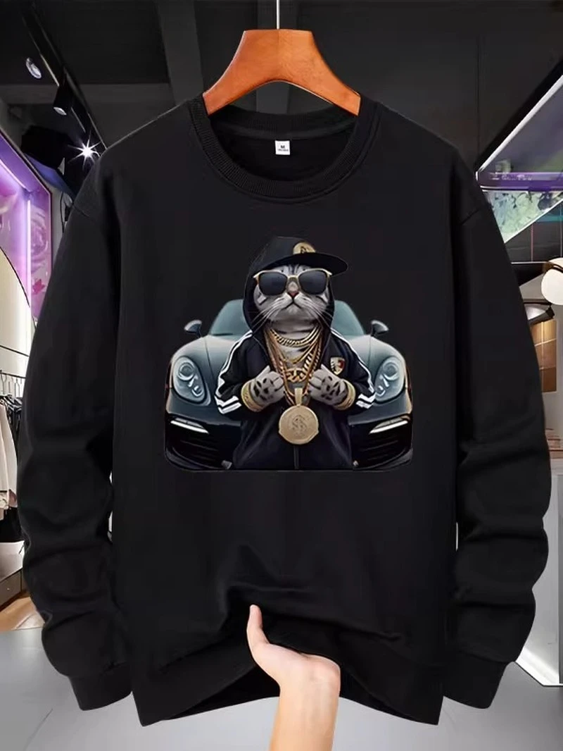 

Ink Trace Little Cat Роскошный автомобильный принт 2025 Осень и зима Толстовка с круглым вырезом Высококачественная роскошь для мужчин и женщин Топ Y2k