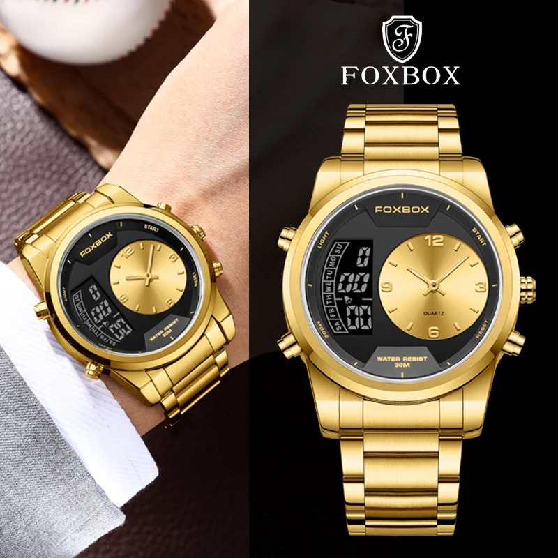 

FOXBOX 2024 Fashion Quartz Watch Men Dual Display Luxury Watches Men 30m Waterproof Digital Luminous Wristwatch Reloj Hombre New