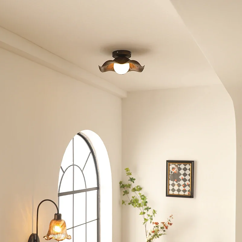 French entrance aisle light medieval flower balcony ceiling light American retro 2024 new corridor light