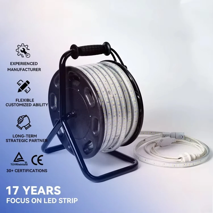 

Светодиодная лента AC220V/AC230V, 2835-360 светодиодов, 15 Вт/м, IP65, водонепроницаемая, для наружного освещения, строительных площадок, тоннелей, горнодобывающей промышленности - 12 мм PCB