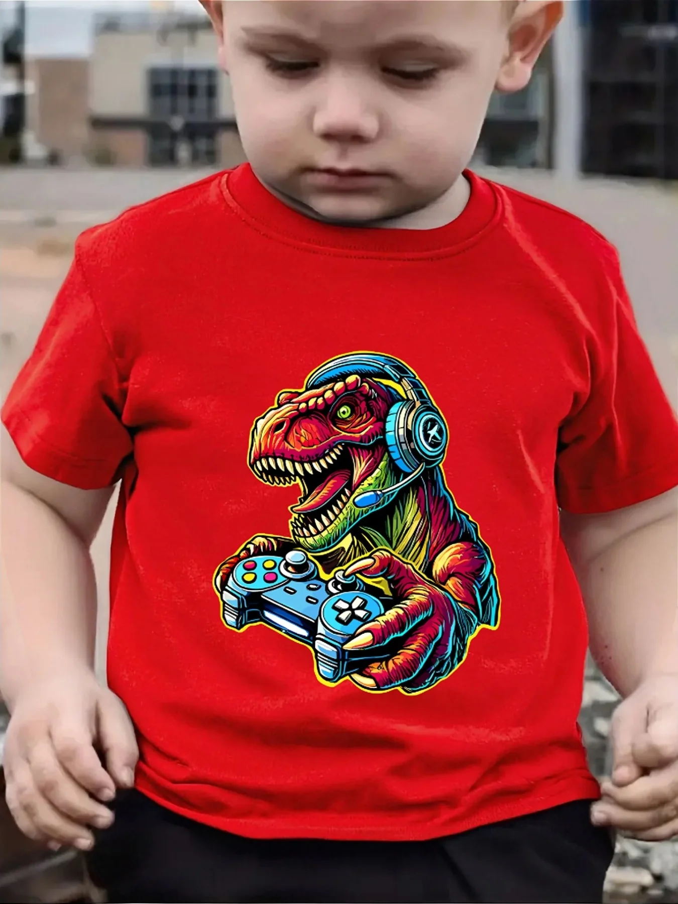 Cute Gamer T Rex Dinosaur Print Family Matching T Shirt Boys Girls Tee Parent Child Casual Top Mom Dad Kids Summer Daily Wear