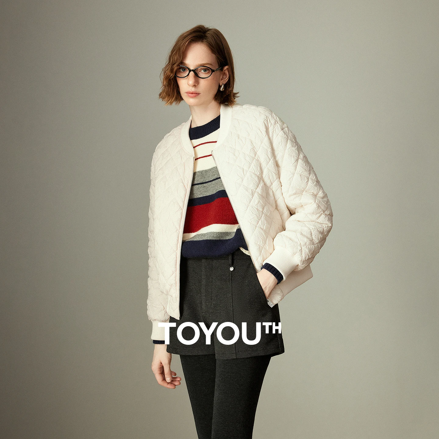 TOYOUTH Women Light Warm Cotton Jackets 2025 Winter New Sculptural Pleated Warm Retro Diamond Plaid Varsity Jackets