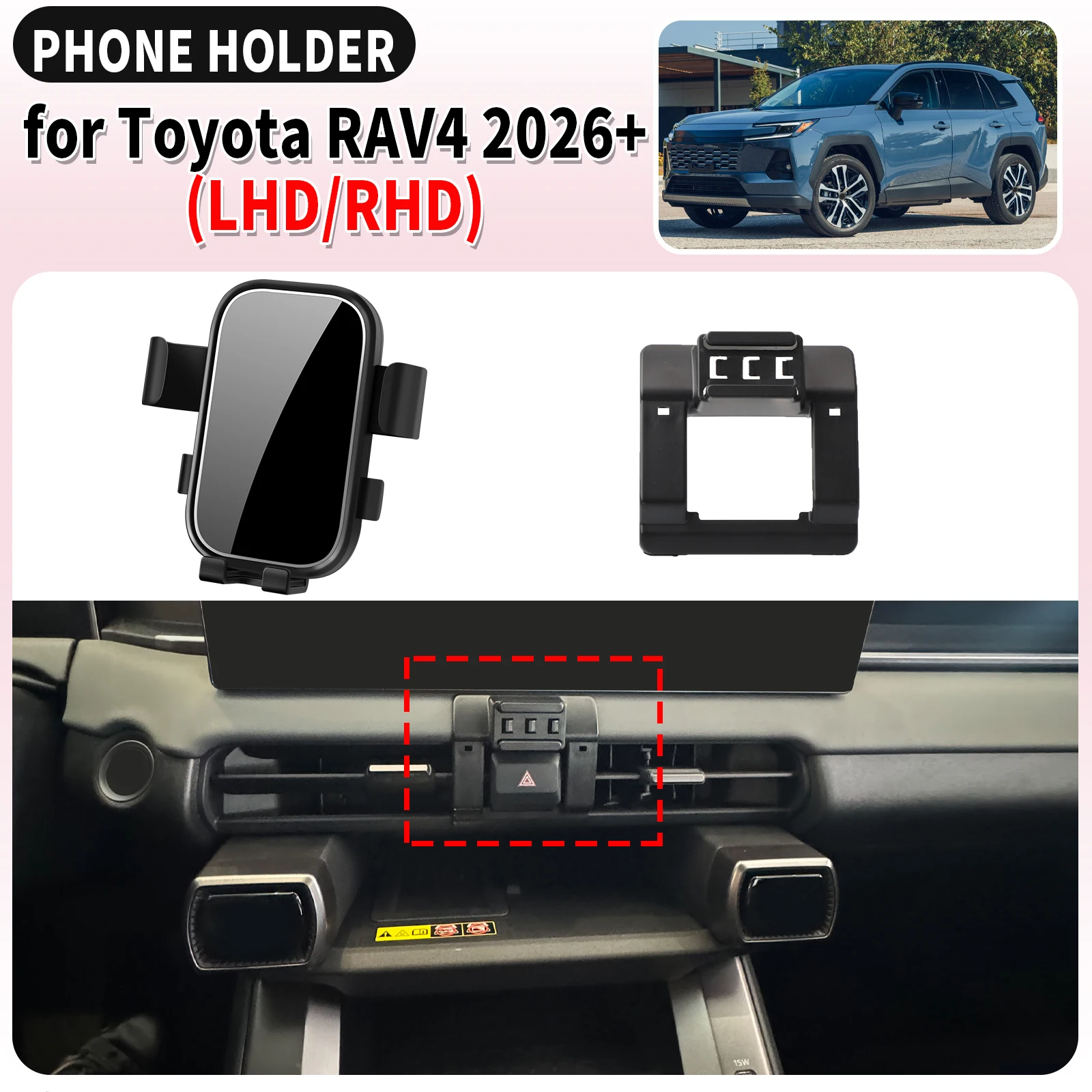 Suporte de Navegação Dedicado para Celular com Clipe para Toyota RAV4 2026 2027 (RHD/LHD) - Base de Montagem para Tela ​ ​   acessórios