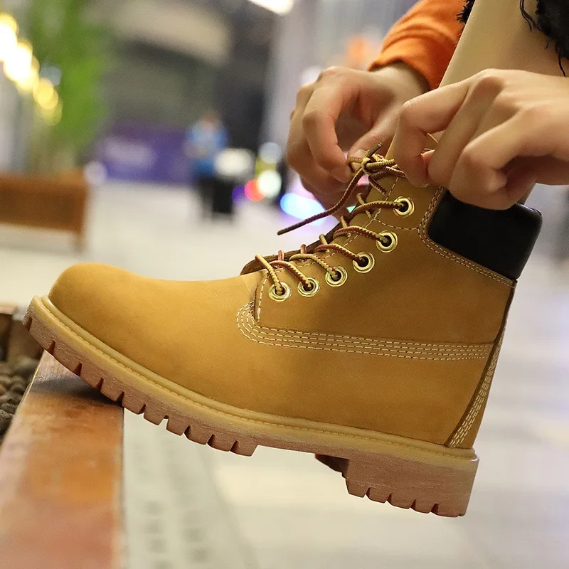 Motorcycle anti slip retro yellow boots waterproof high couple riding classic cruise shoes men women retro durable shoes