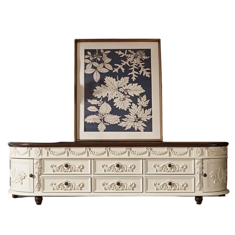 European solid wood coffee table, American video cabinet, bedroom living room retro painted carved furniture