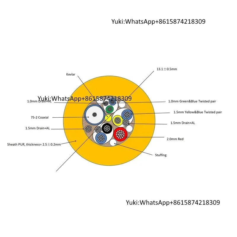 Underwater PAIDE13500 Coaxial CCTV Camera Hybrid Cable Copper Conductor PUR Jacket Low Voltage 500-1000M Depth CE ROHS for