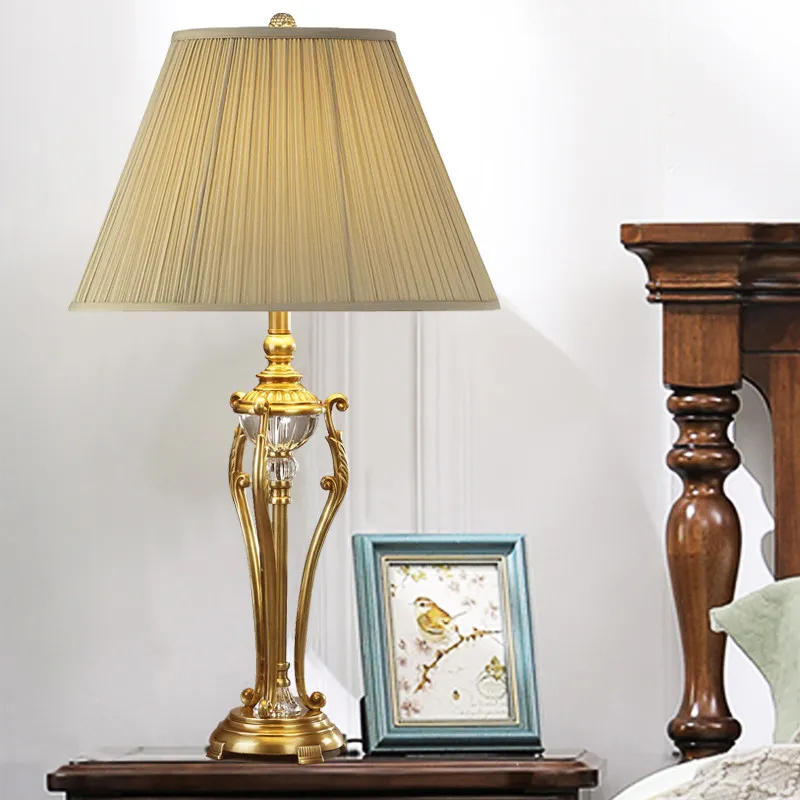

European Luxury Retro Copper Crystal Table Lamps Living Room Bedroom Study Hotel Restaurant Minimalist Neoclassical Floor Lights