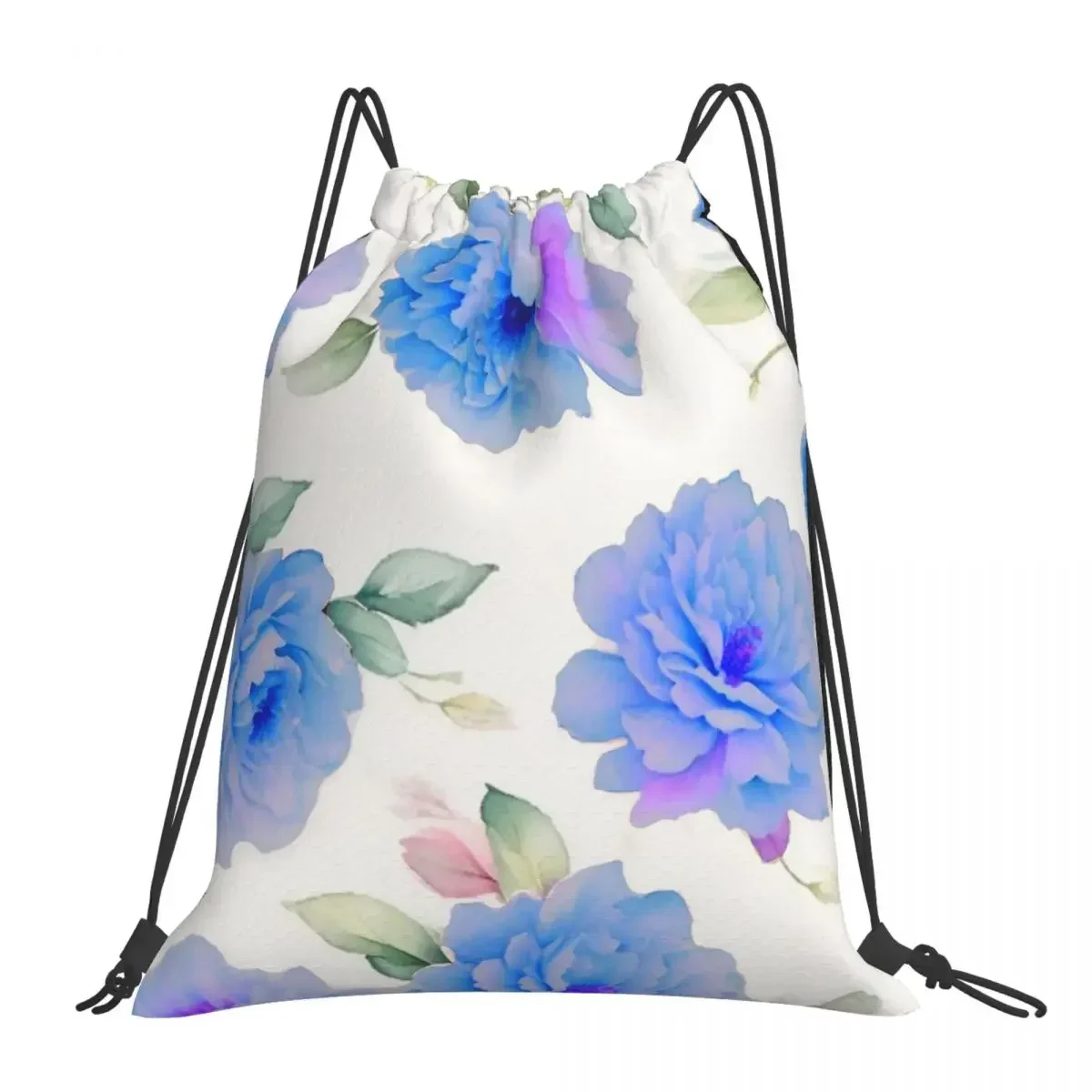 Romantic Vintage Blue Lavender Lilac Pink Flowers Floral Backpacks Drawstring Bags Drawstring Bundle Pocket Sports Bag BookBag