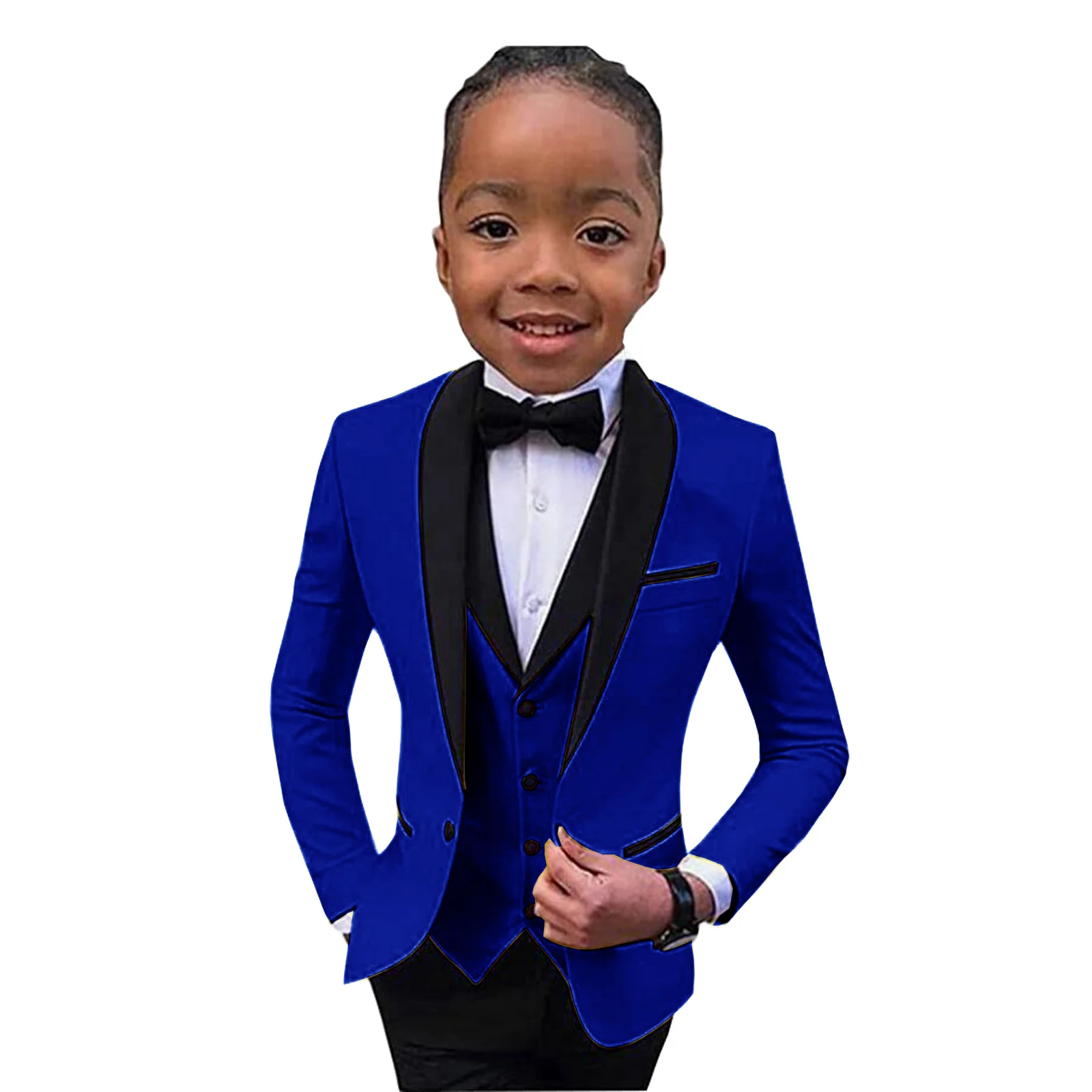 Handsome Royal Blue Boys Suits Shawl Lapel Wedding Suits For Kids Slim Fit 3 Piece Formal Child Tuxedos (Jacket+Vest+Pants)