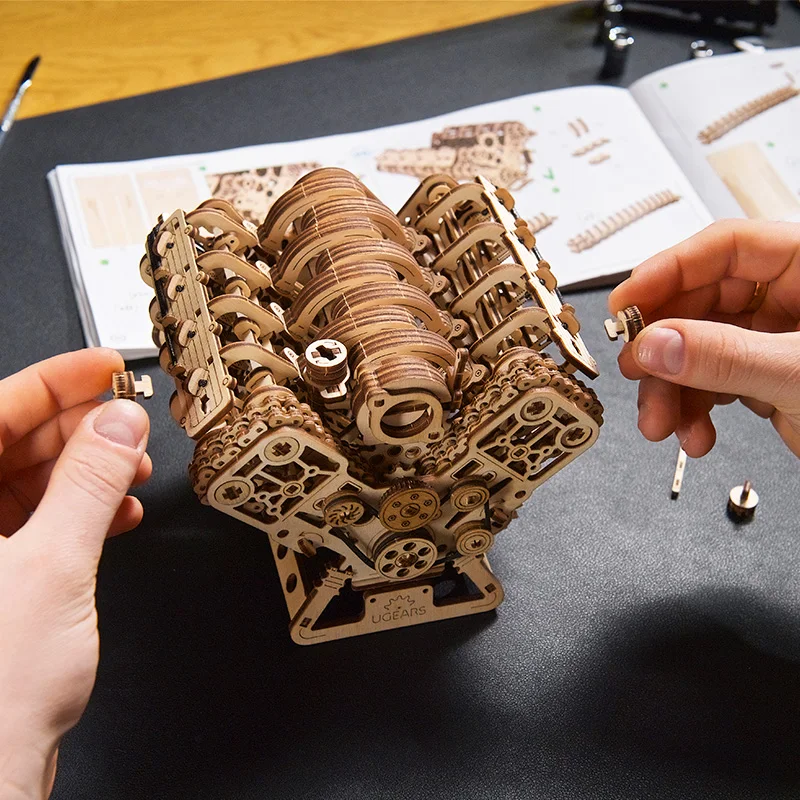 

UgearsV8 engine model can start eight-cylinder engine assembly building block DIY