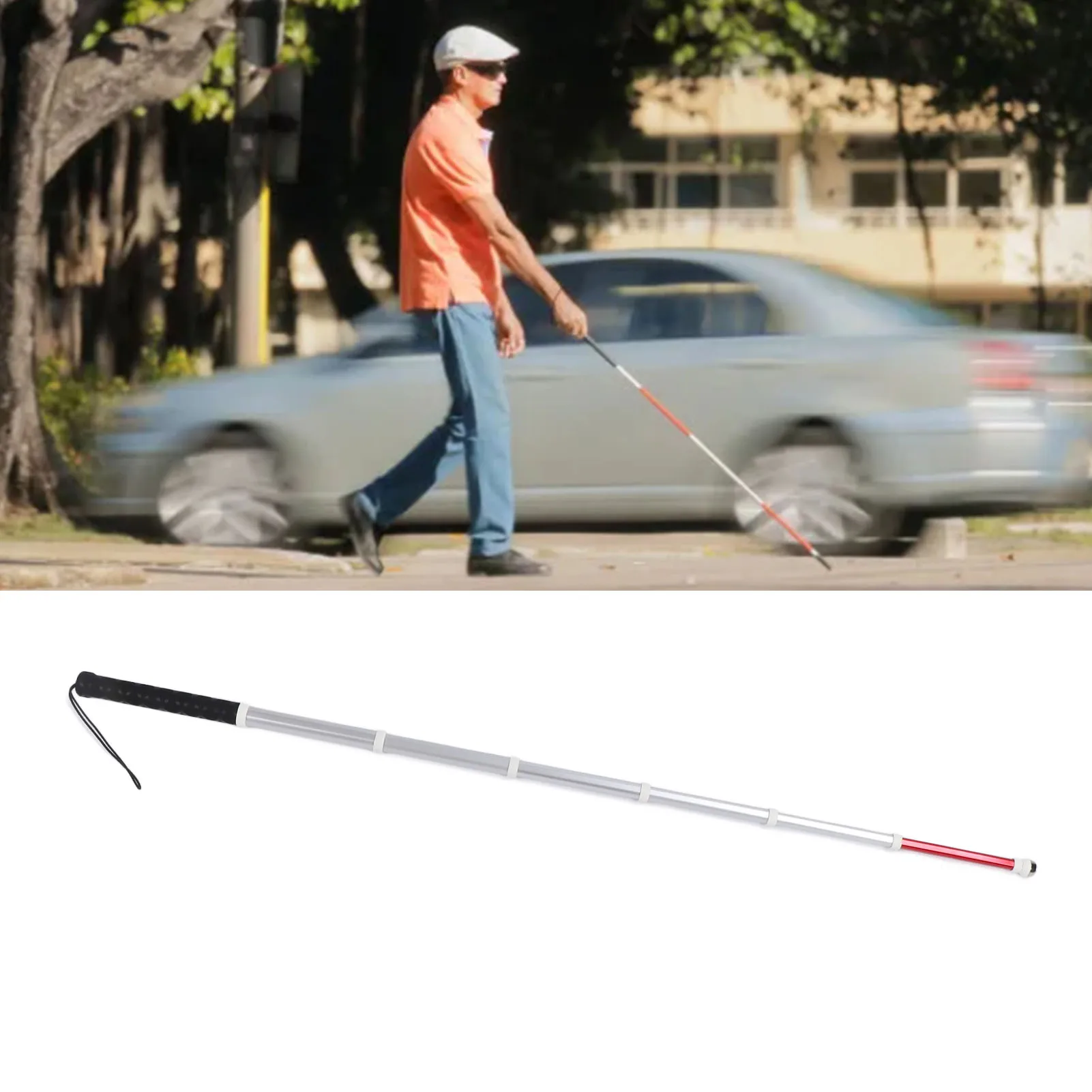 7 Section Blind Cane Collapsible Lightweight Portable Assistive Folding Walking Stick for Visually Impaired People Elderly Cane