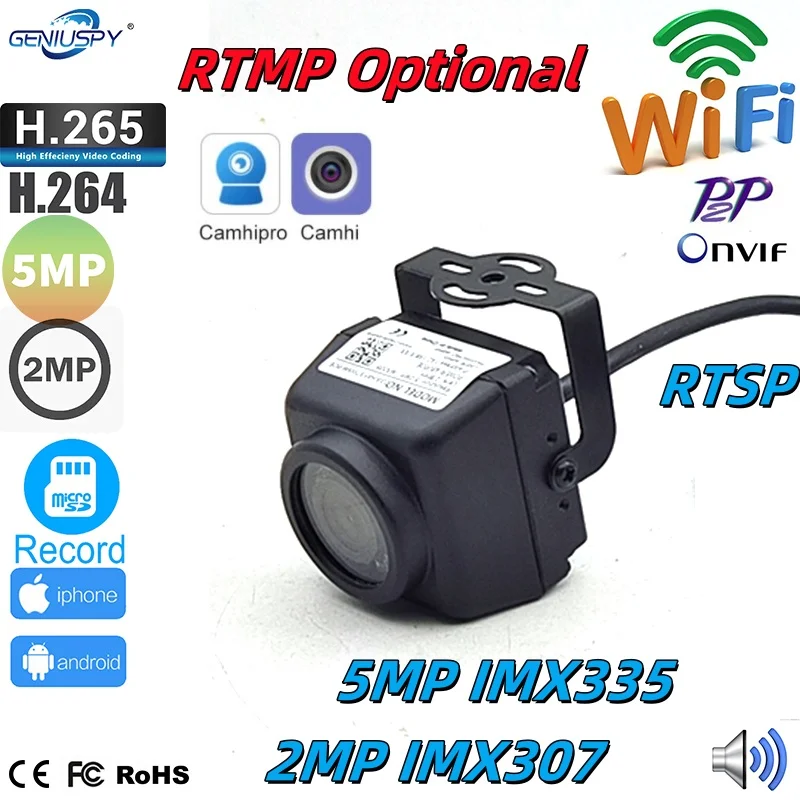 RTMP RTSP Camhi IMX307 IMX335 Starlight IP Mini Wifi Camera IR 940nm Security Wireless Camera TF Card Slot Outdoor Bird Nest Car