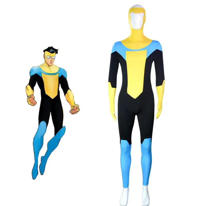 Anime Superhero Cosplay Invincible Mark Grayson Jumpsuit Cloak Costume Bodysuit Halloween Party Carnival Zaiti Suit