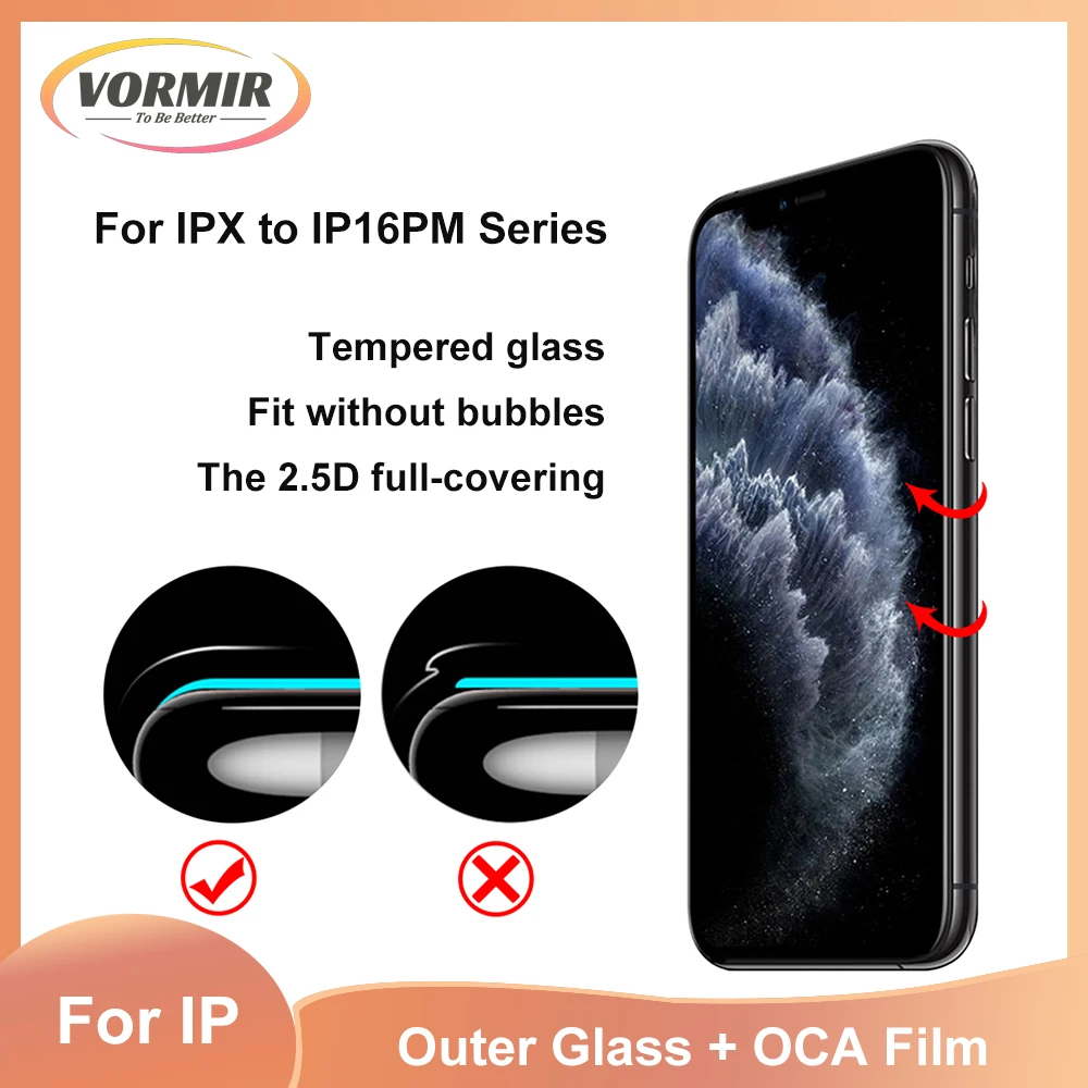 

Premium 5pcs OEM Touch Lens + OCA Film for iPhone 16 15 14 Pro Max Series LCD External Lens Glass Panel Replacement Repair Parts