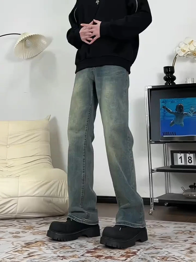 

Retro Blue Fce Lined Straight Leg Men's Jeans High Waist Slimming American Vibe Bell Bot Youth Faion Cotton Stretch ...