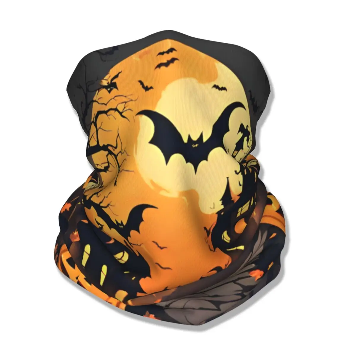 Halloween Pumpkins Bats Bandana Neck Cover Printed Mask Scarf Multifunctional Cycling Scarf Cycling for Men Women Windproof