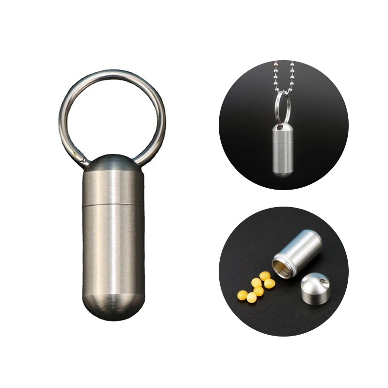 

1pc Portable Mini Stainless Steel Sealed Capsule Waterproof Pill Box Camping First Aid Pendant Travel Outdoor Portable Pill Case