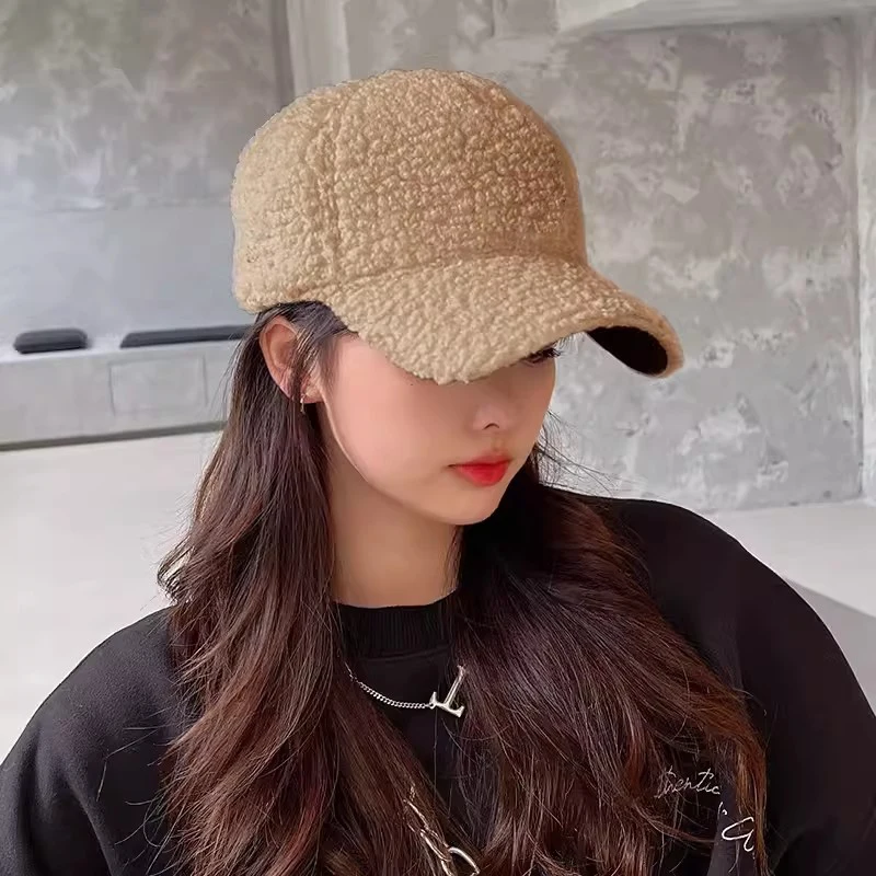 2024 Lamb Fur Hats Female Autumn Winter Korean Version Tide Solid Color Warm Visor Cap Plush Baseball Caps Winter Baseball Cap