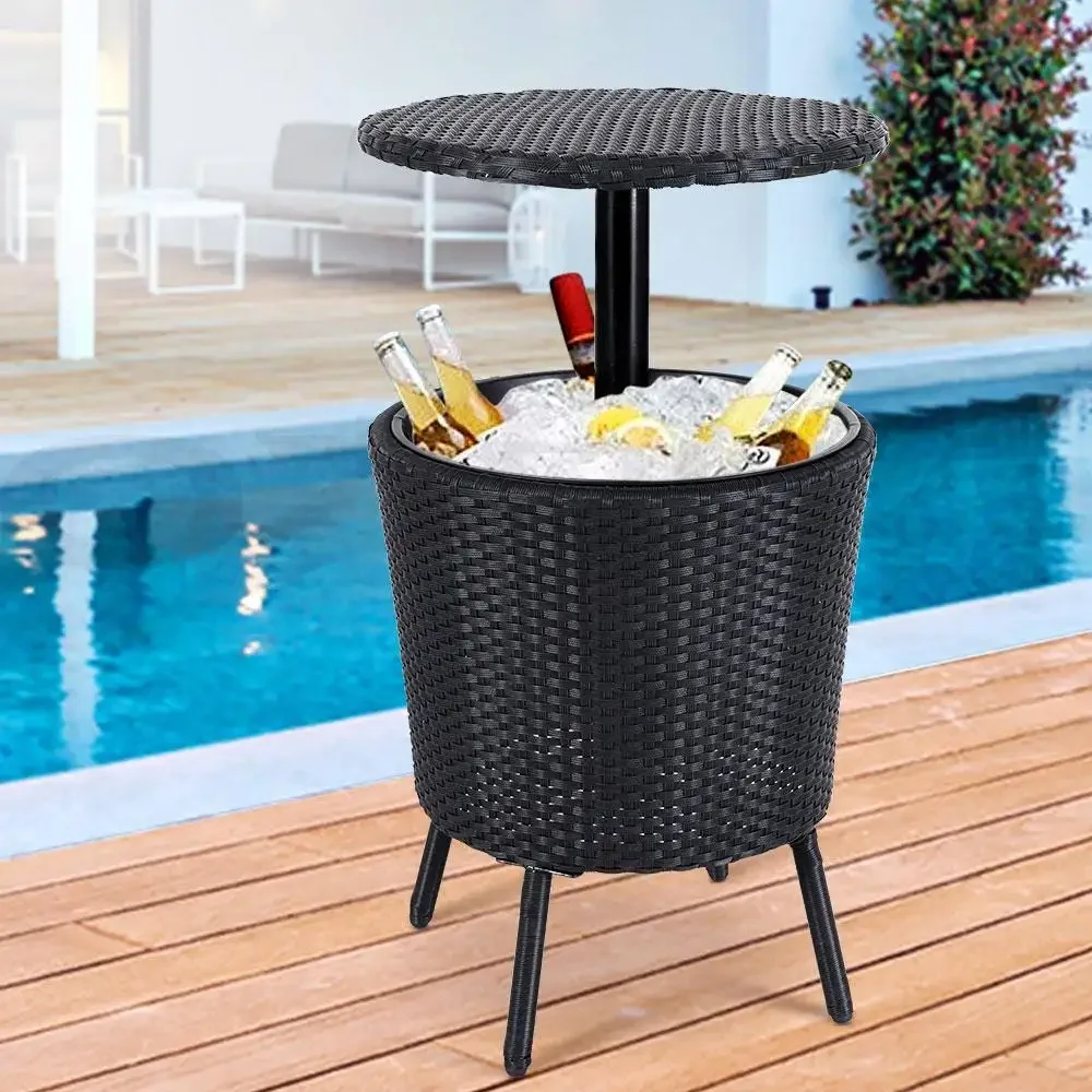 Best Seller Outdoor Ice Cooler Bar Table Rattan Patio Camping Ice Bucket Cooler Side Table