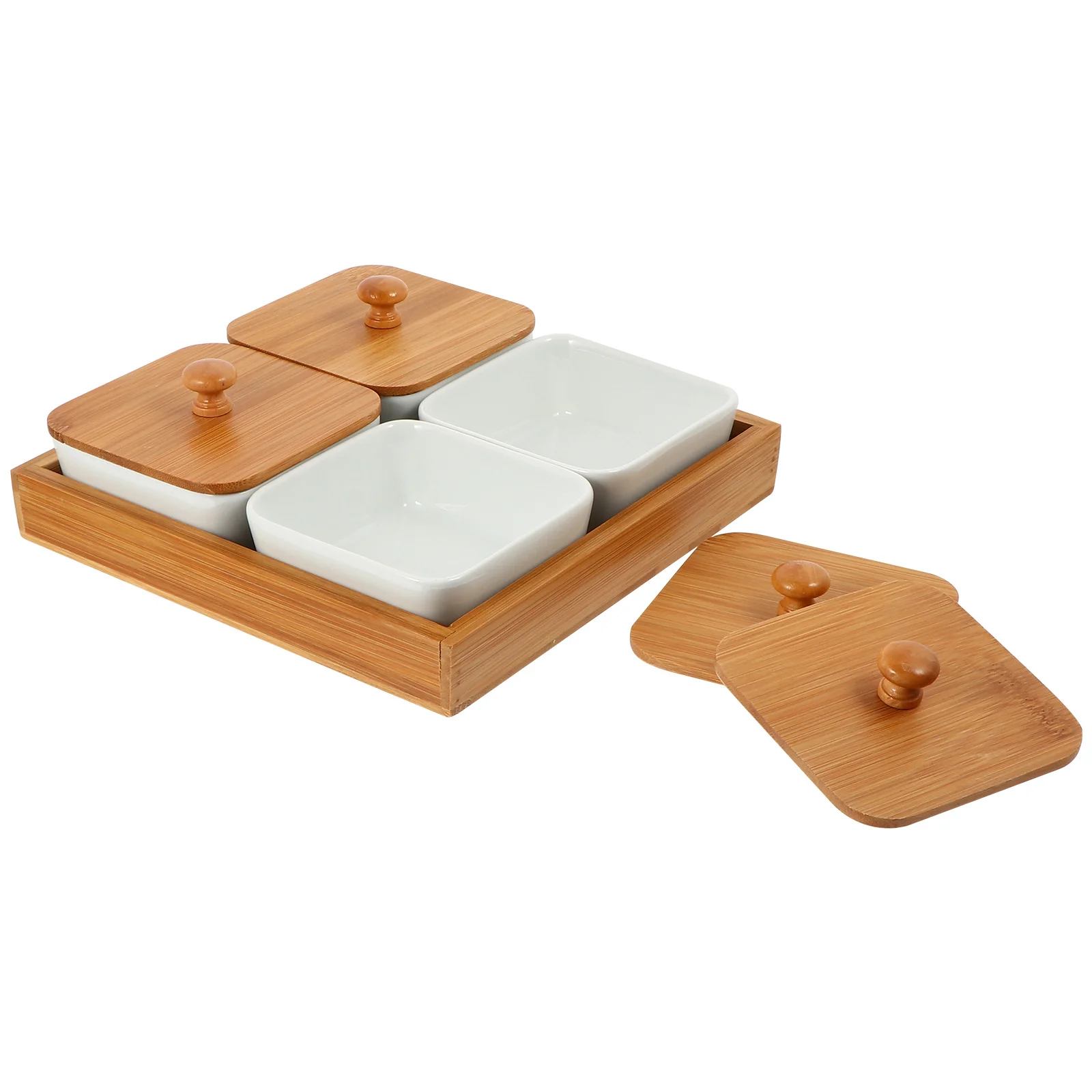 

1 Set Ceramic Serving Bowls 4 Compartment Snack Dish For Nuts Dried Fruit Condiments Desserts Japanese Style Dry Fruit Plate