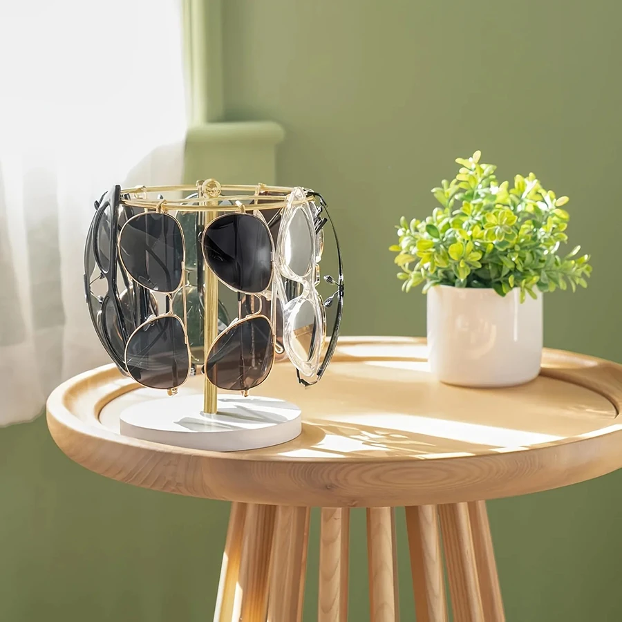 Elegant Sunglasses Storage Stand with Wooden Bottom - Metal Glasses Stand, Can Hold 12 Pairs of Glasses - Glasses Display Stand