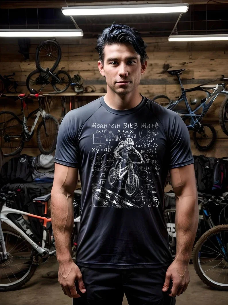 Mountain bike math cloud downhill performance polyester round neck t-shirt