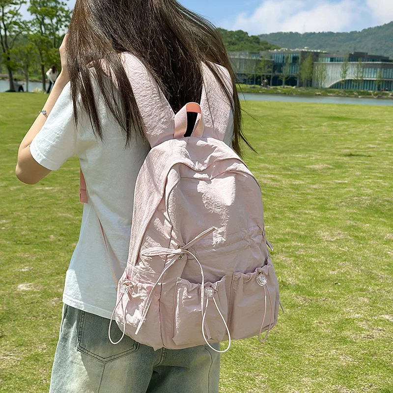 Nylon cloth ultra-light student backpack, simple and stylish hiking and cycling waterproof backpack, travel double-shoulder bag