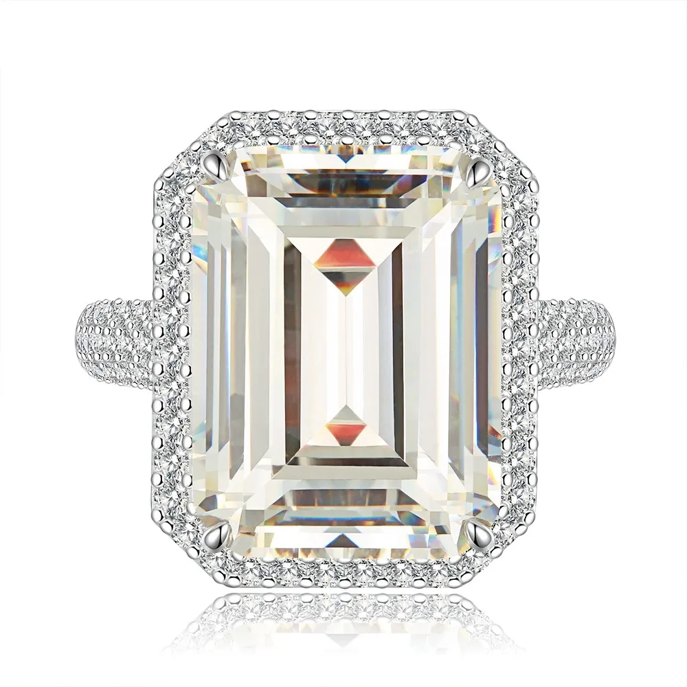 

shop Classic 925 Sterling Silver VVS 3EX 10CT Emerald Cut Simulated Moissanite Gemstone Engagement Women Rings Fine Jewelry